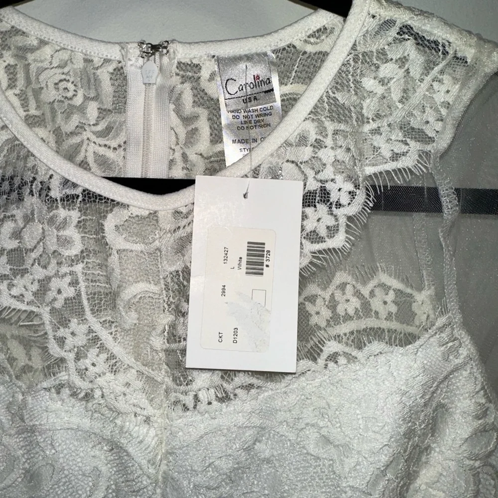 NWT NEW Wedding Women Carolina Dress, Size L, White lace short long sleeve party - Picture 9 of 16